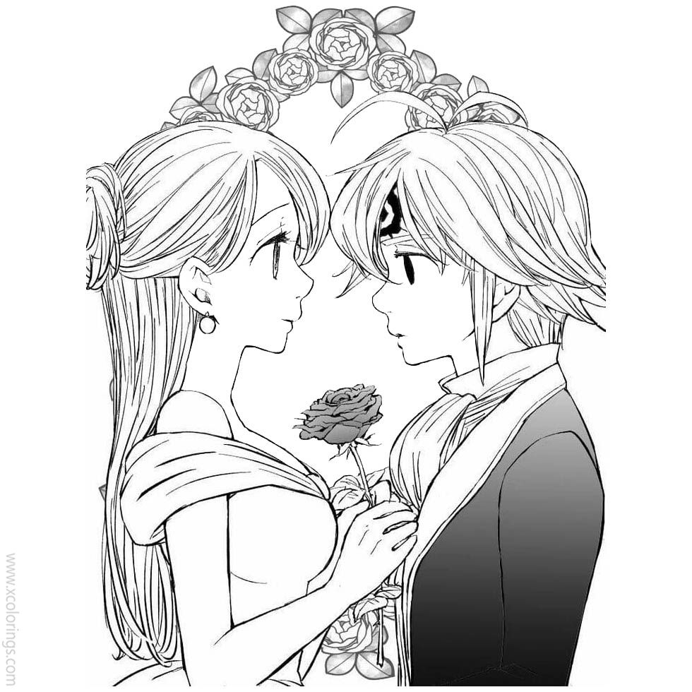 Free The Seven Deadly Sins Coloring Pages Melodias and Elizabeth Wedding printable