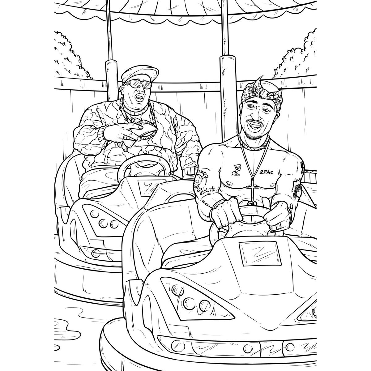 Free Tupac Coloring Pages Playing Bumper Cars printable