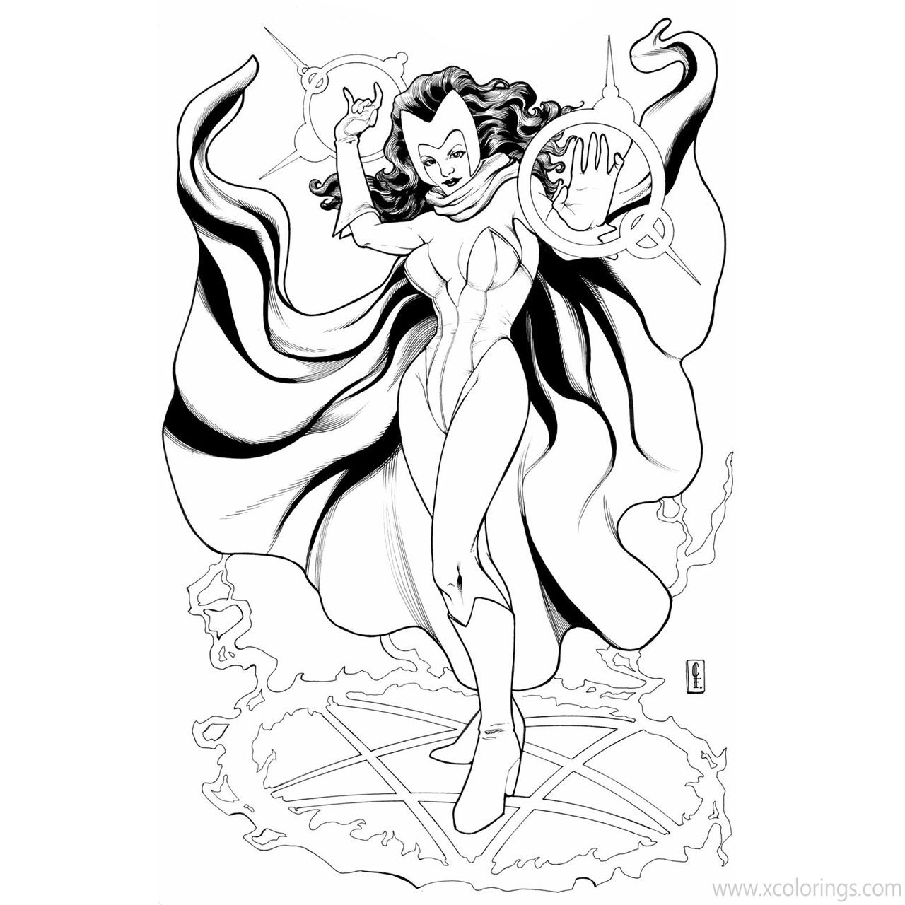 Free WandaVision Coloring Pages Scarlet Witch Line Art by Cheelee printable