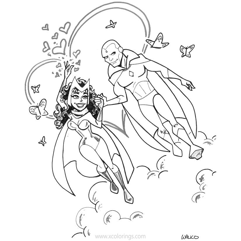 Free WandaVision Coloring Pages Scarlet Witch and Vision by BillWalko printable