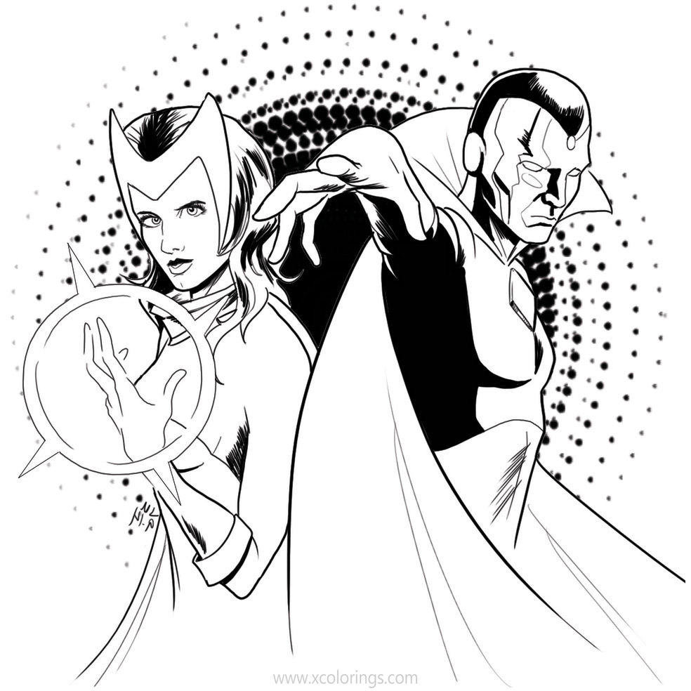 Free WandaVision Coloring Pages Vision and Scarlet Witch by jason muhr printable