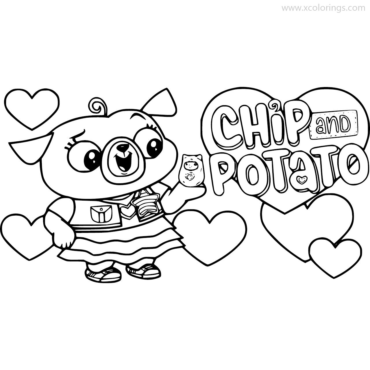 Free Chip and Potato Coloring Pages Pug with Logo printable