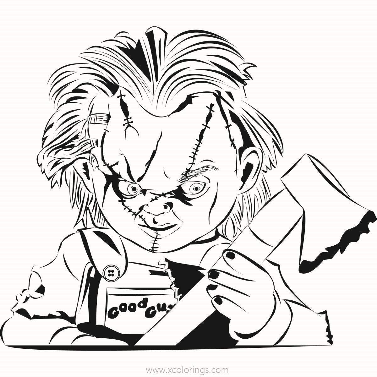 Free Chucky Coloring Pages with Axes printable