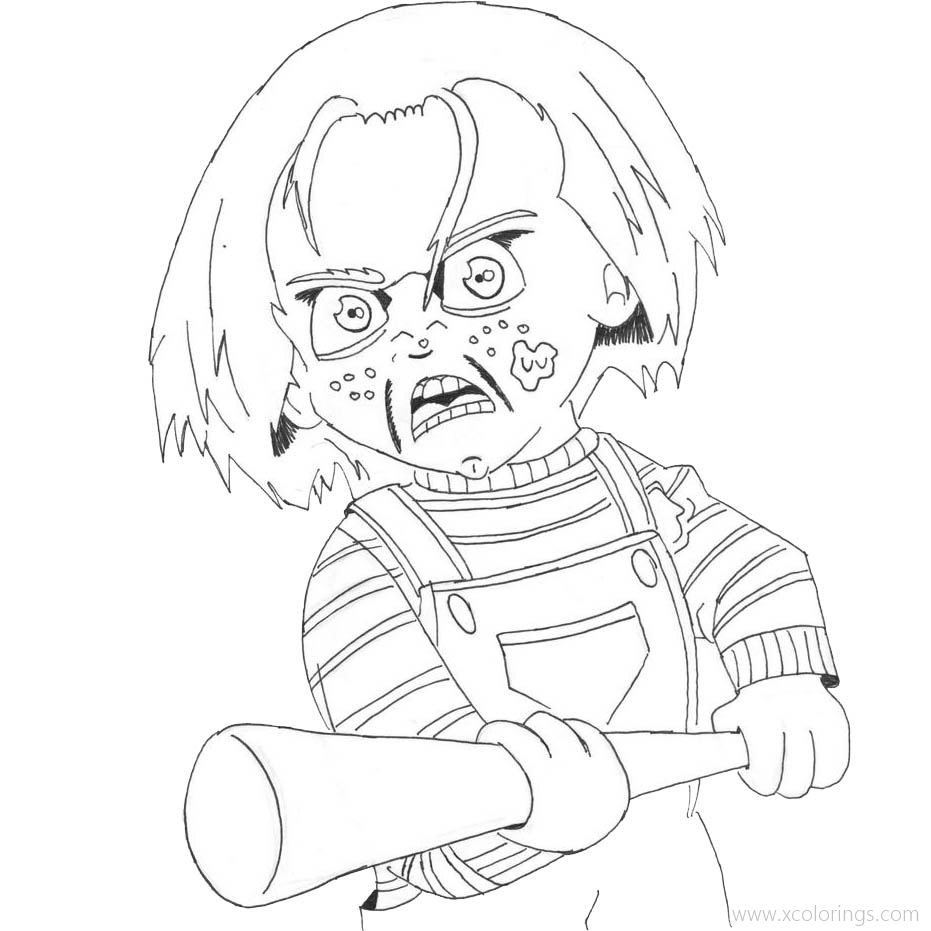 Free Chucky Coloring Pages with a Baseball Bat by captstar1 printable