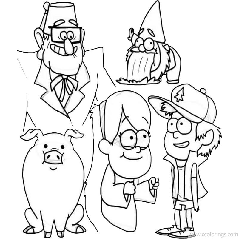 Gravity Falls Coloring Pages Characters Lineart - XColorings.com