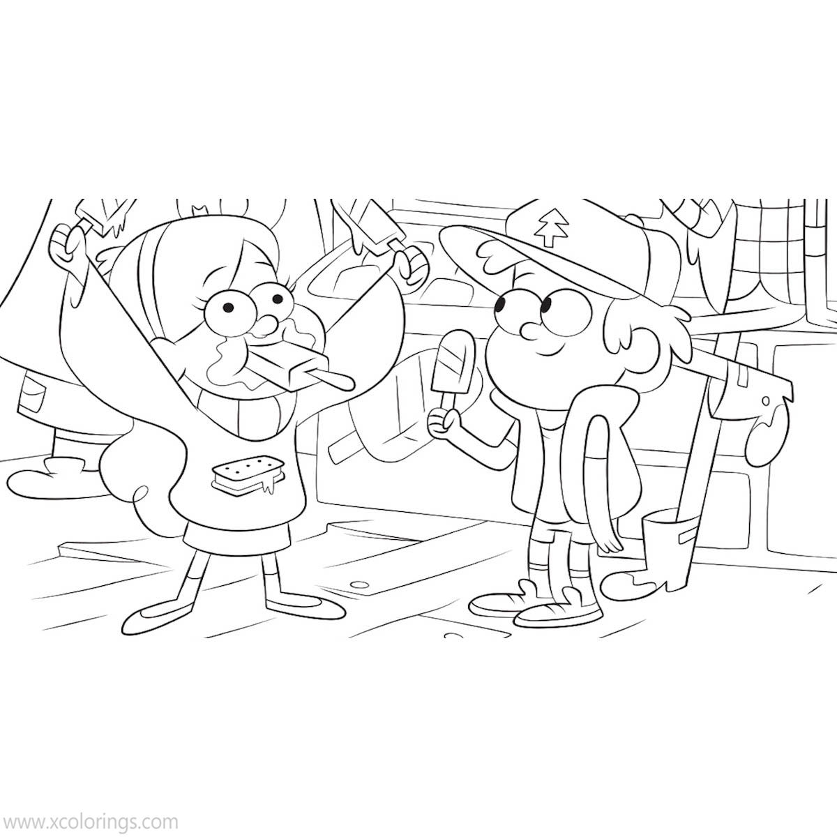 Free Gravity Falls Coloring Pages Mabel and Dipper Having Popsicle printable
