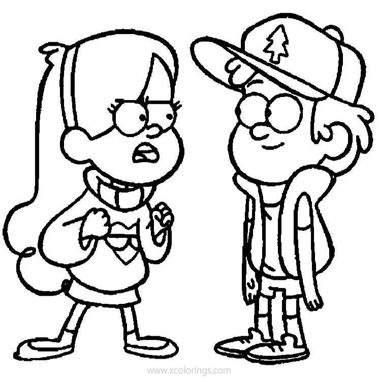 Free Gravity Falls Coloring Pages Mabel and Dipper Linear printable