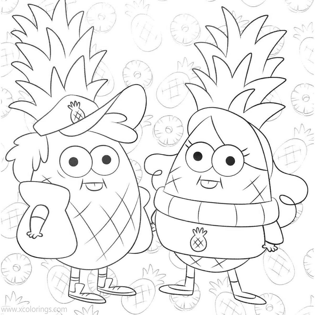 Free Gravity Falls Coloring Pages Mabel and Dipper as Pineapples printable