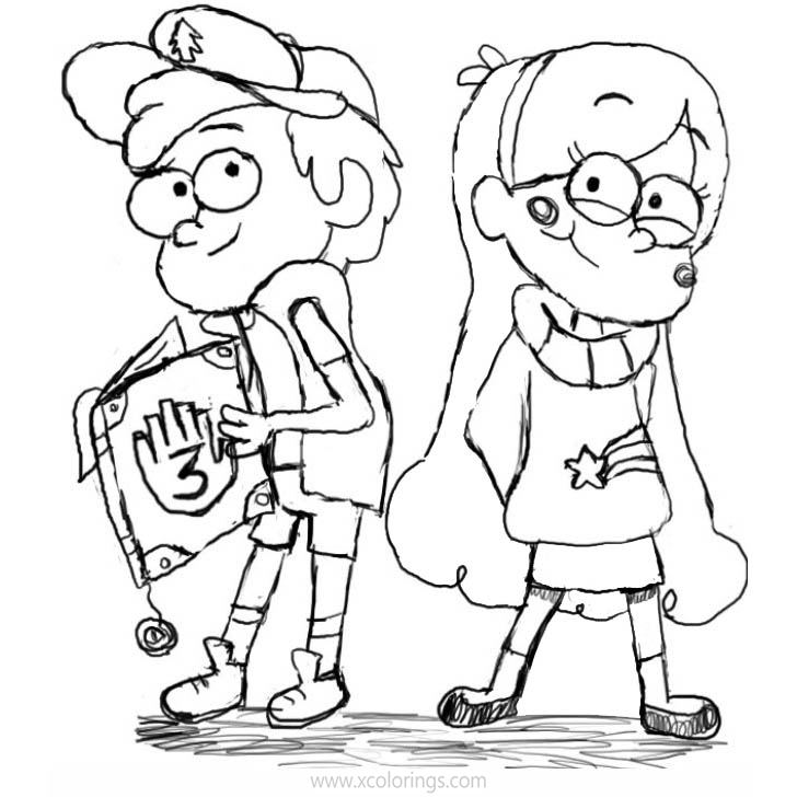 Free Gravity Falls Coloring Pages Twins with Diary printable
