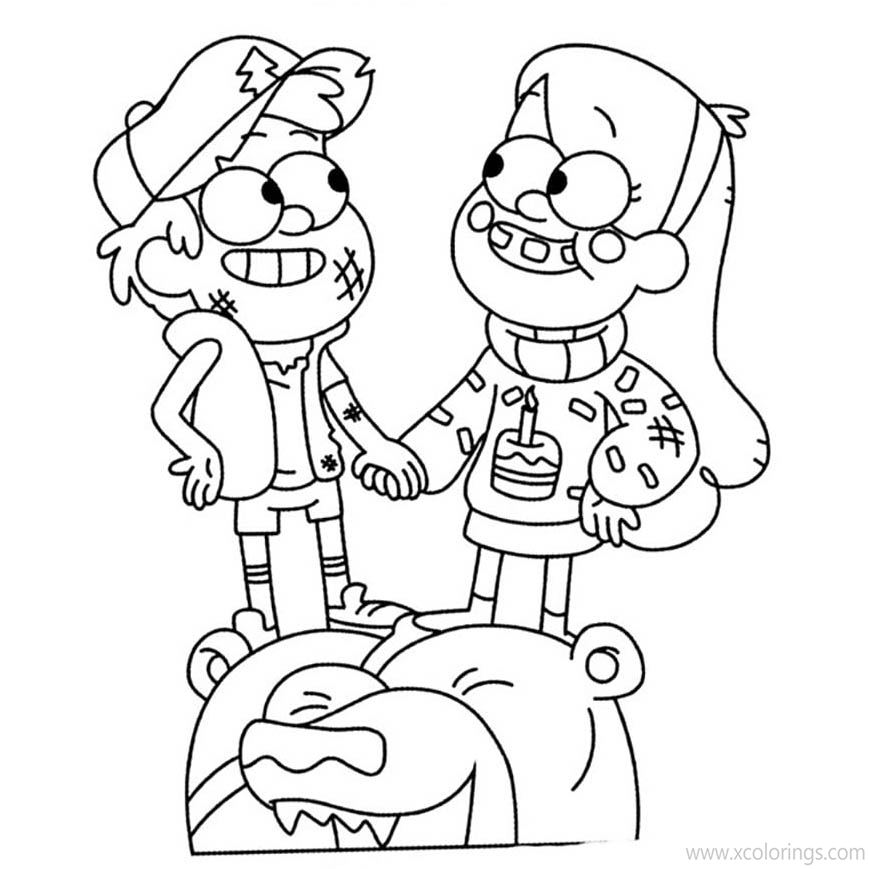 Free Gravity Falls Coloring Pages Twins with a Bear printable