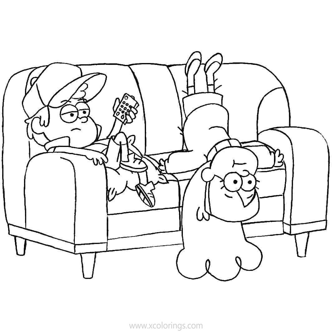 Free Gravity Falls Coloring Pages Watching TV printable