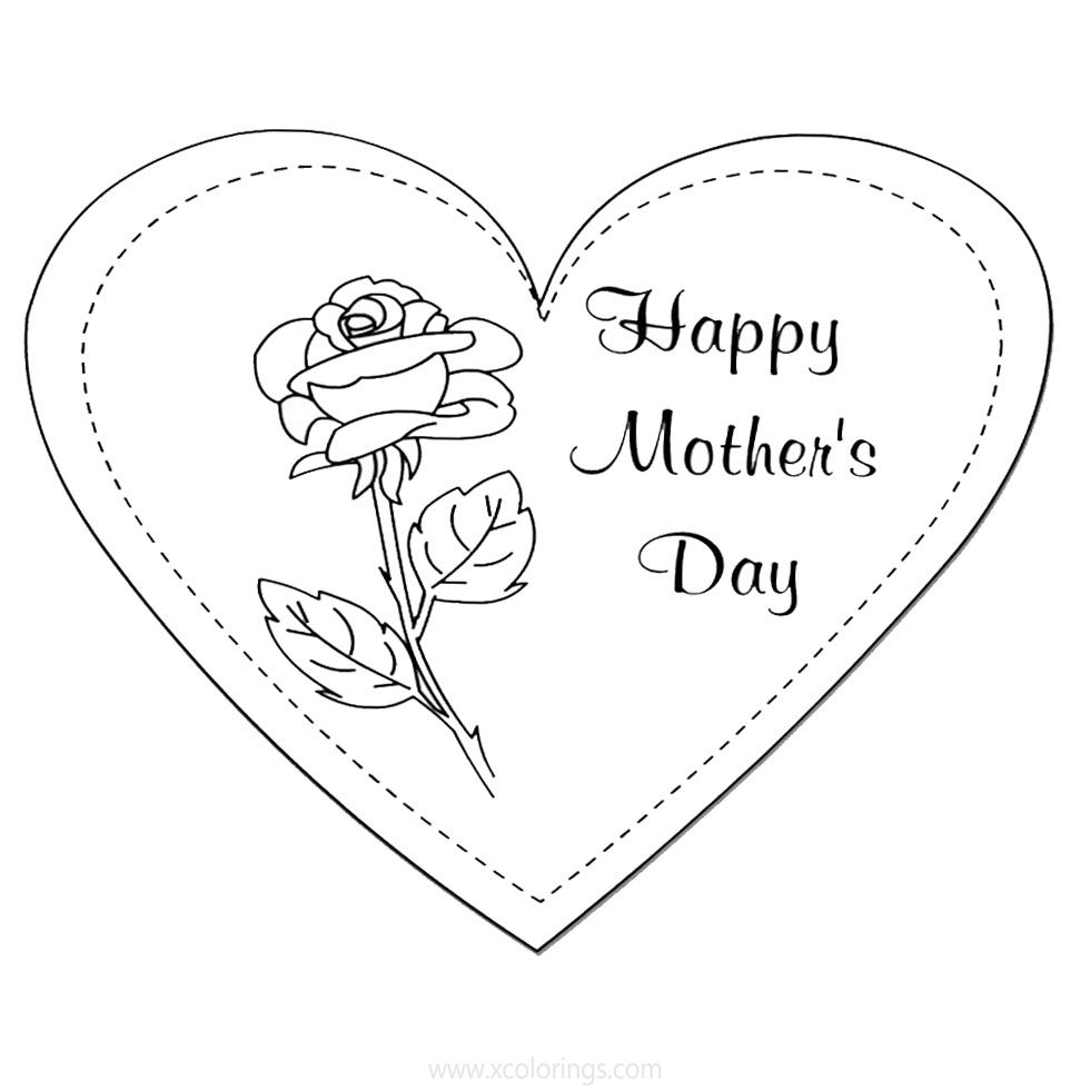 Free Happy Mother's Day Coloring Pages Heart Card printable