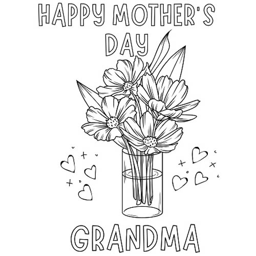 Free Happy Mother's Day Coloring Pages with Flowers for Grandma printable