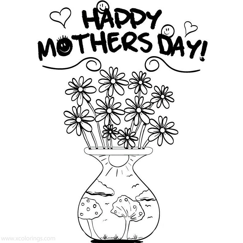 Free Happy Mother's Day Coloring Pages with Flowers printable