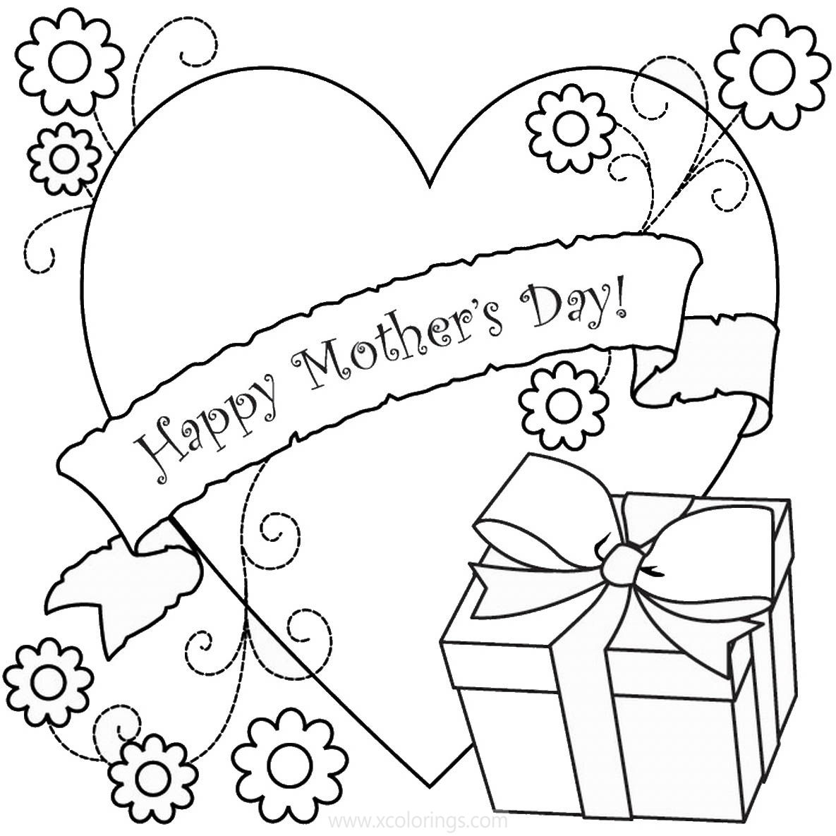 Free Happy Mother's Day Coloring Pages with Present Box printable