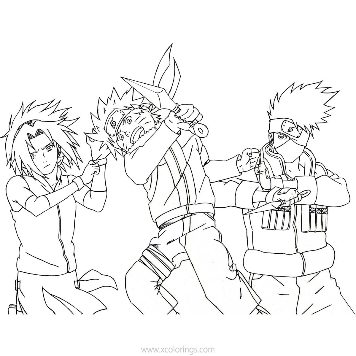 Free Kakashi Coloring Pages with Naruto and Sasuke printable