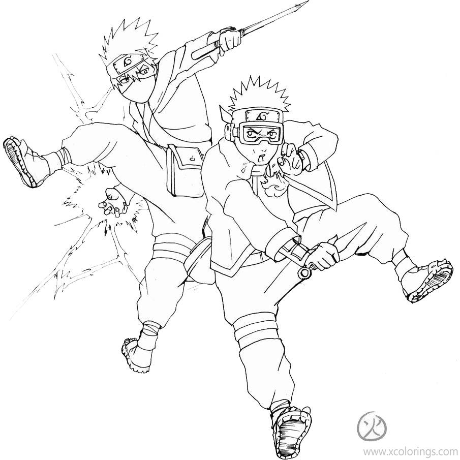 Free Kakashi Coloring Pages with Obito Lineart By KITOSSO printable