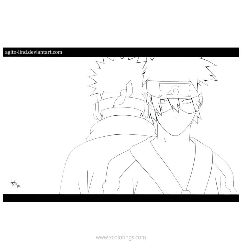 Free Kakashi Coloring Pages with Obito printable