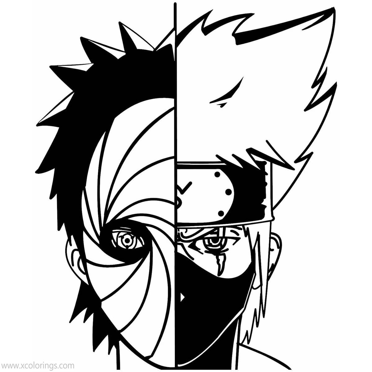 Kakashi and Naruto Face Coloring Pages - XColorings.com