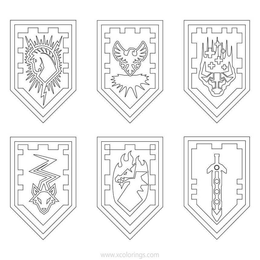 Free LEGO NEXO Knights Coloring Pages Shields printable