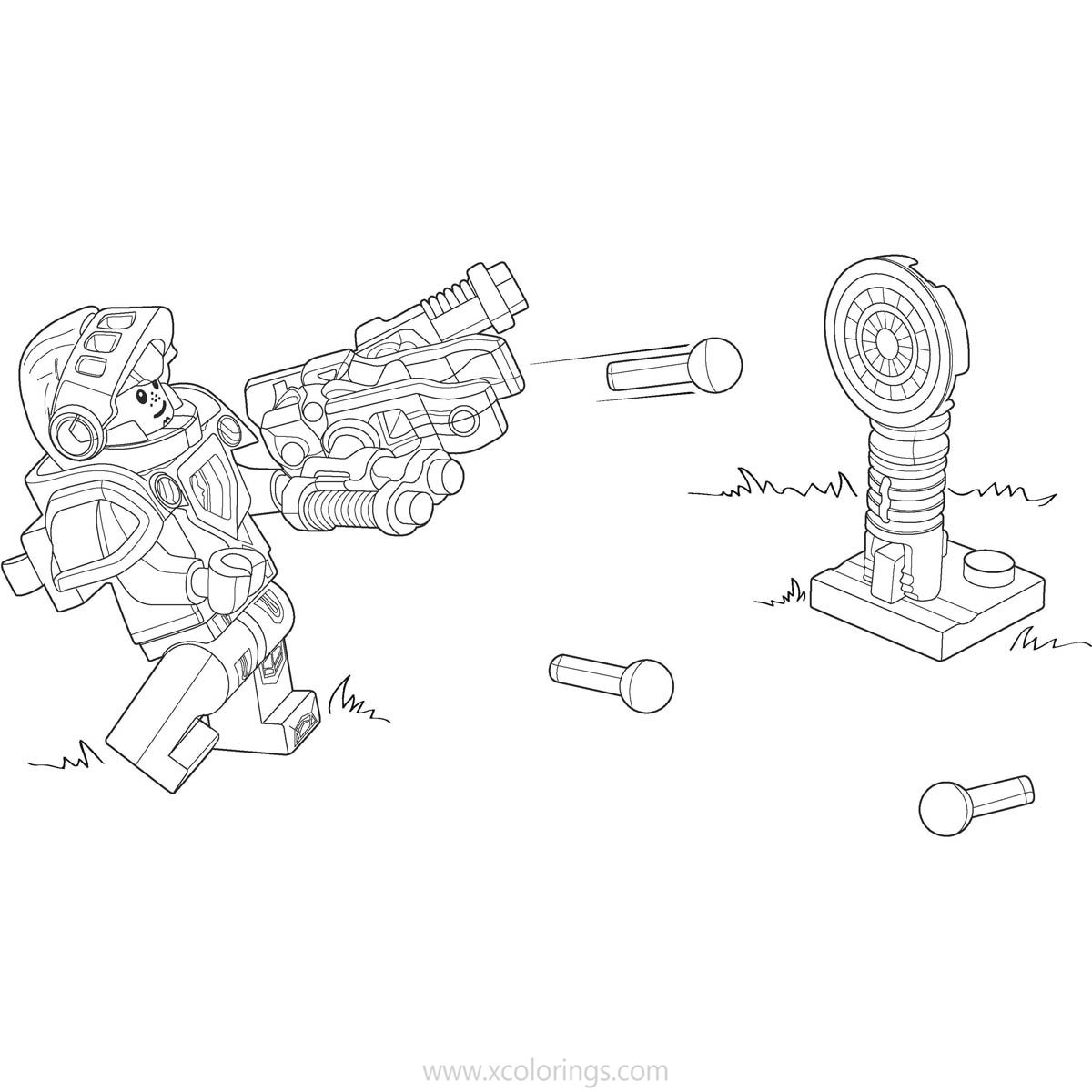 Free LEGO NEXO Knights Coloring Pages Shooting the Target printable
