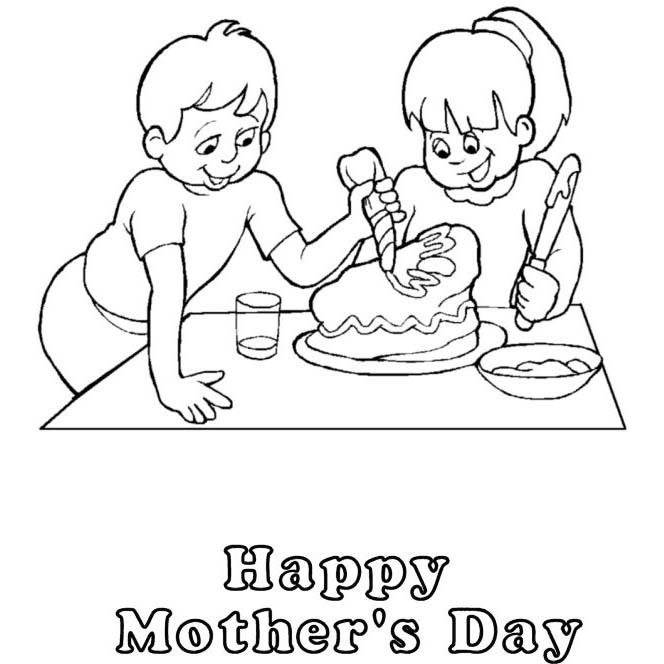Free Making Cake for Mother's Day Coloring Pages printable