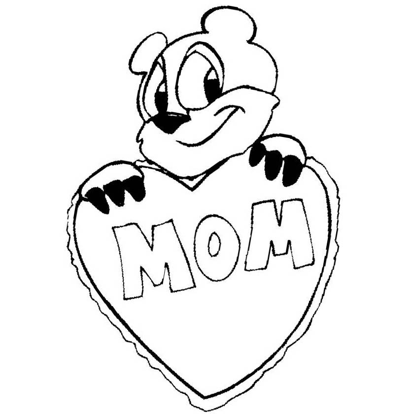 Free Mother's Day Bear with Heart Coloring Pages printable