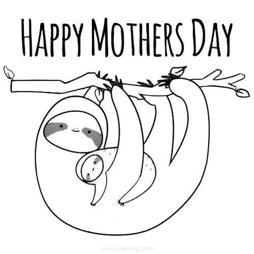 Free Mother's Day Cards Coloring Pages Baby Sloth printable