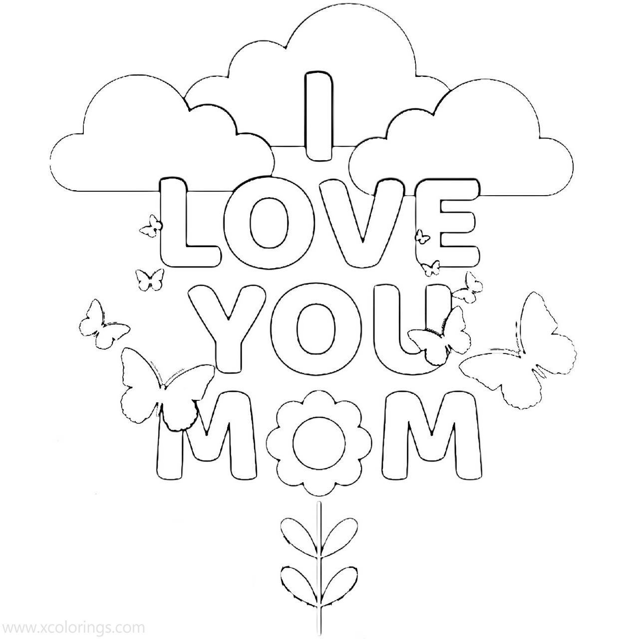 Free Mother's Day Cards Coloring Pages I Love You Mom printable