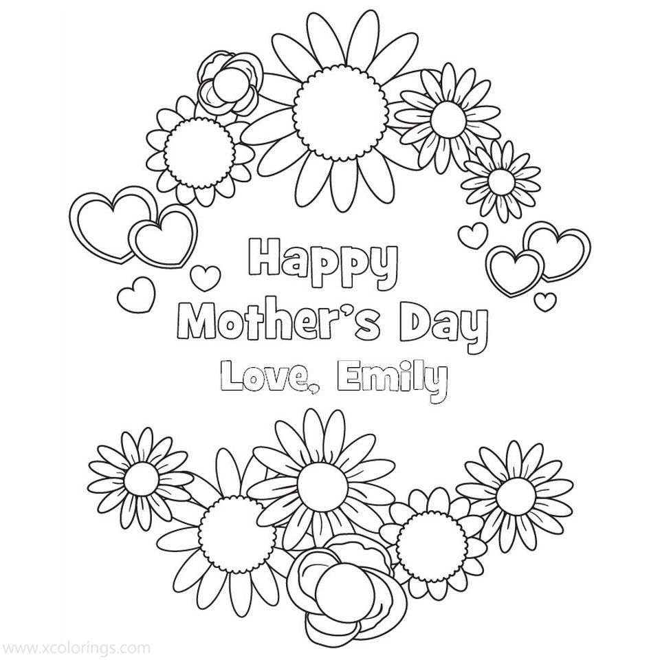 Free Mother's Day Cards Coloring Pages with Flowers printable