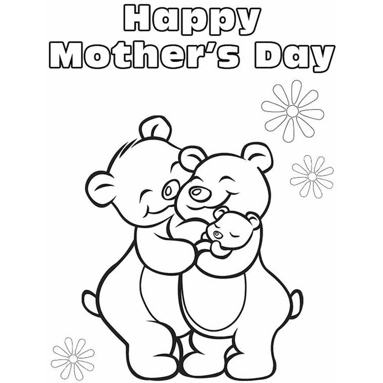 Free Mother's Day Coloring Pages Bears Family printable