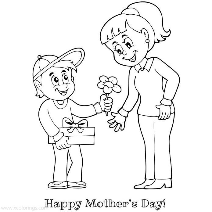 Free Mother's Day Coloring Pages Boy and Mom printable