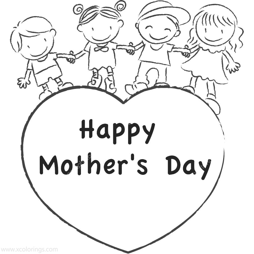 Free Mother's Day Coloring Pages Boys and Girls with Heart printable