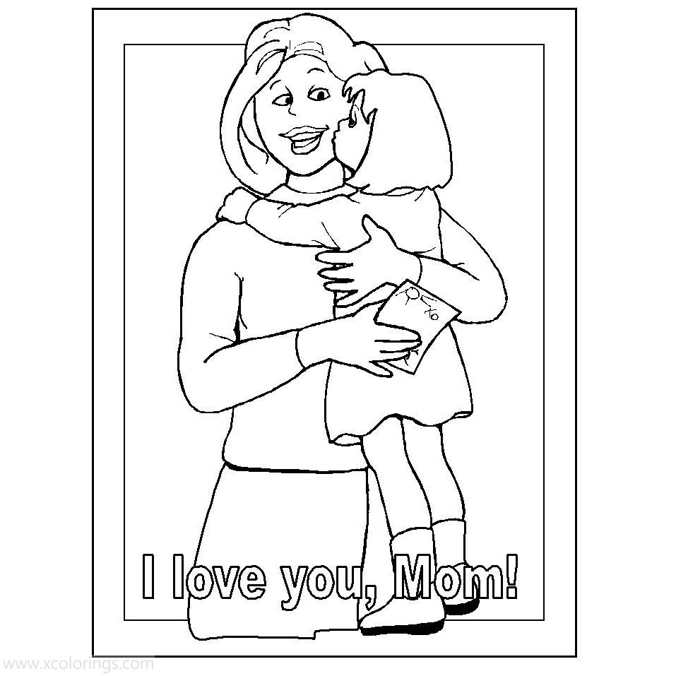 Free Mother's Day Coloring Pages Daughter Kissing Mom printable