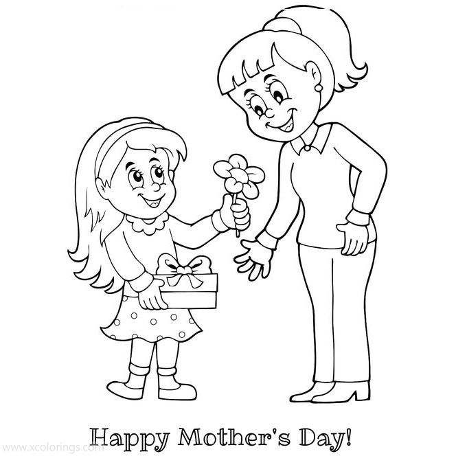 Free Mother's Day Coloring Pages Girl and Mom printable
