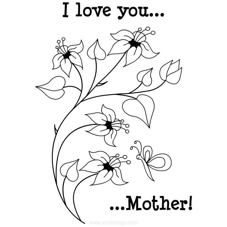 Free Mother's Day Coloring Pages I Love You Card printable