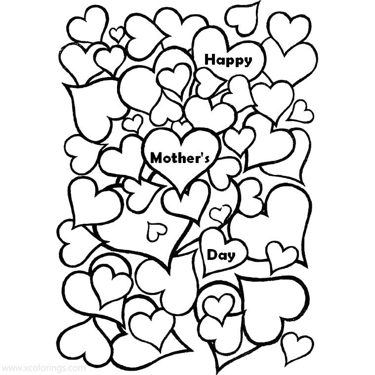 Free Mother's Day Hearts Coloring Pages printable