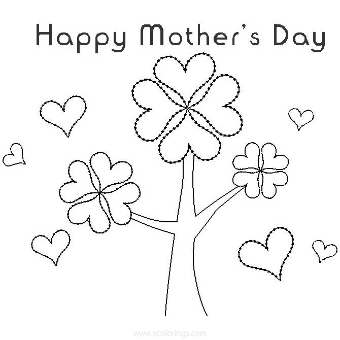 Free Mother's Day Hearts Tree Coloring Pages printable