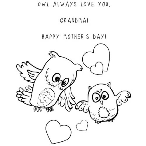 Free Mother's Day Owls Coloring Pages for Grandma printable
