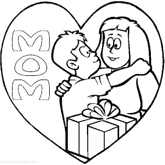 Free Present for Mother's Day Coloring Pages printable
