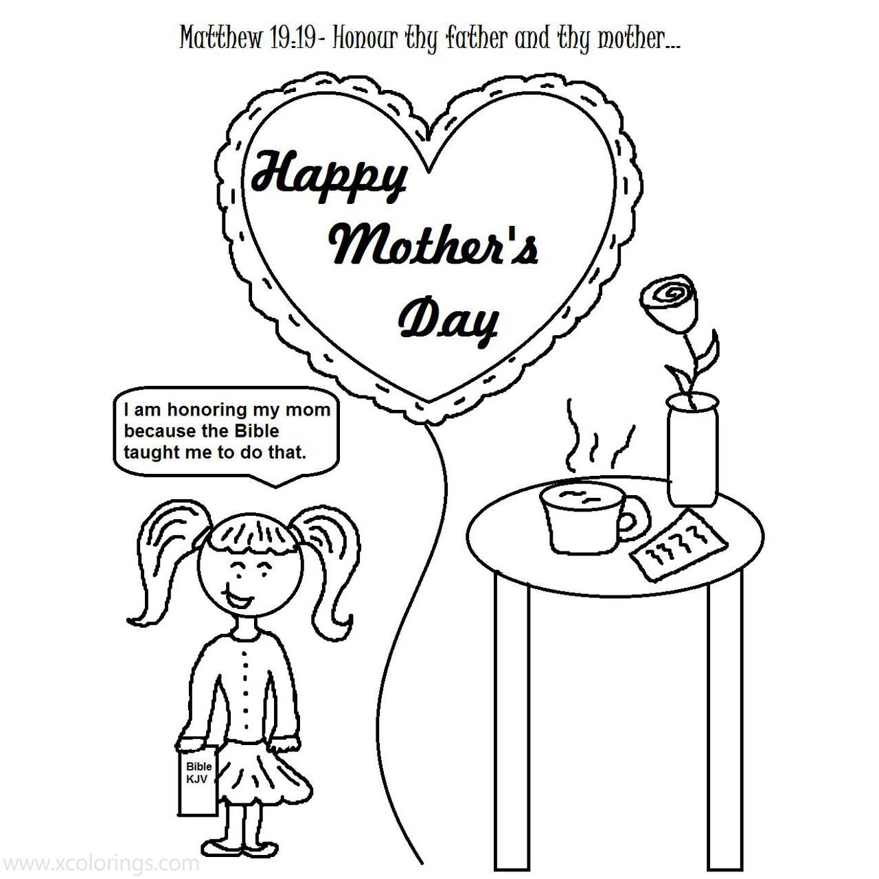 Free Religious Happy Mother's Day Coloring Pages for Girl printable