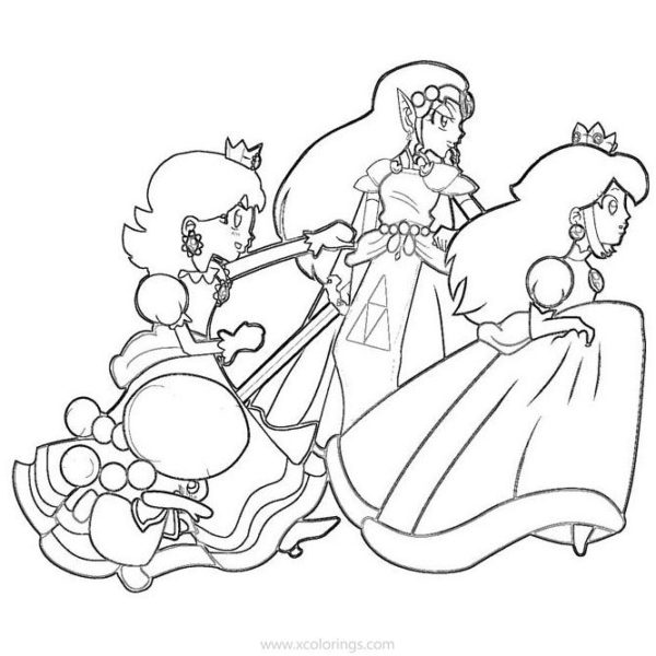 Princess Rosalina Coloring Pages with Peach and Daisy - XColorings.com
