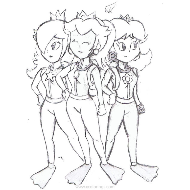 Princess Rosalina Coloring Pages with Peach and Daisy