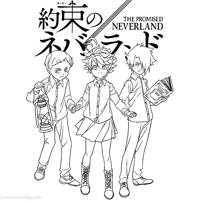 Free The Promised Neverland Coloring Pages Norman Emma and Ray printable