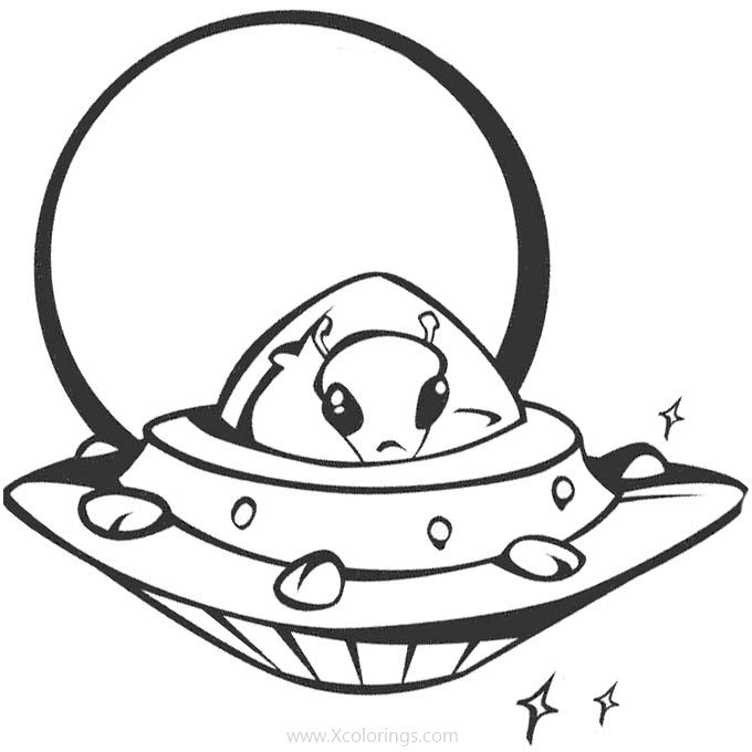 Free Alien Traveling by a Spaceship Coloring Pages printable
