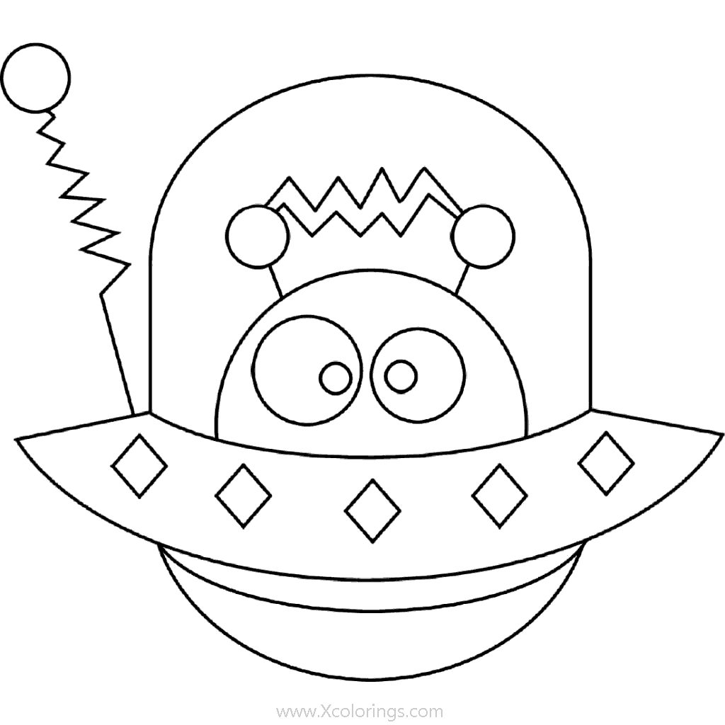 Free Alien in UFO with Antenna Coloring Pages printable