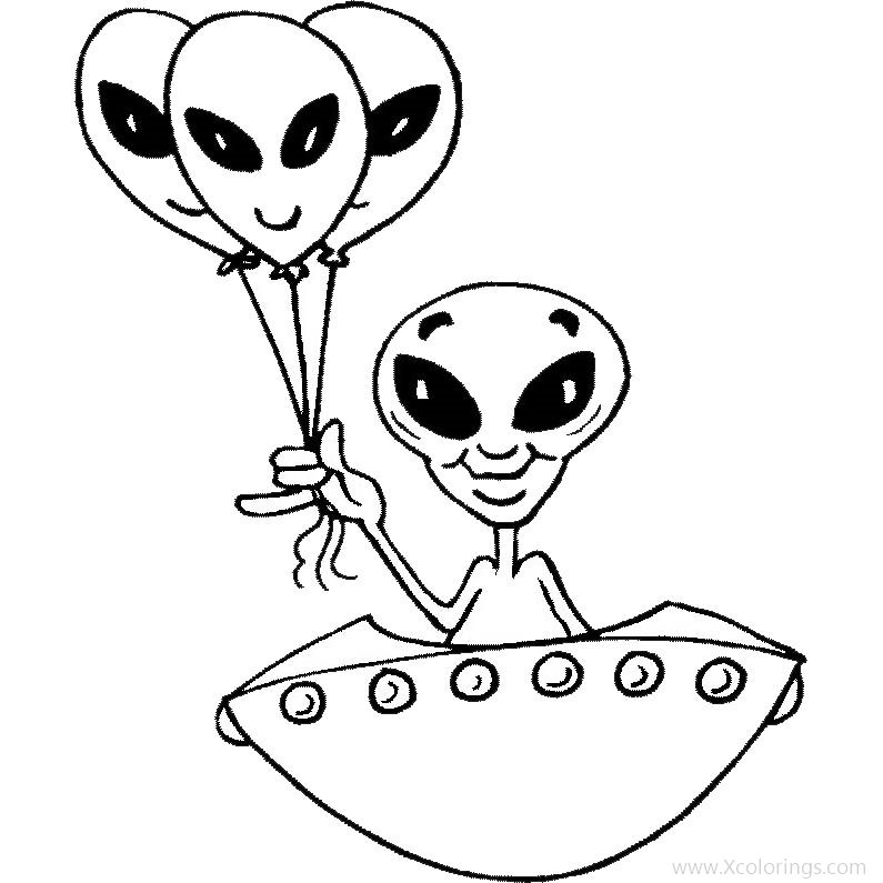 Free Alien with Balloons Coloring Pages printable