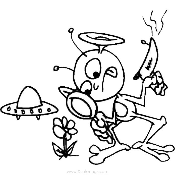 Free Alien with Flower Coloring Pages printable