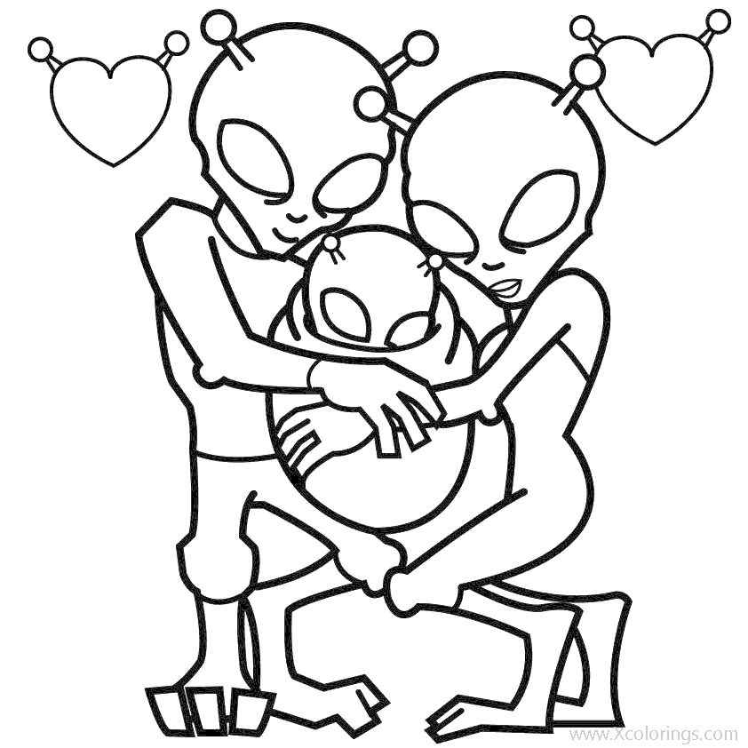Free Aliens Family with Baby Coloring Pages printable