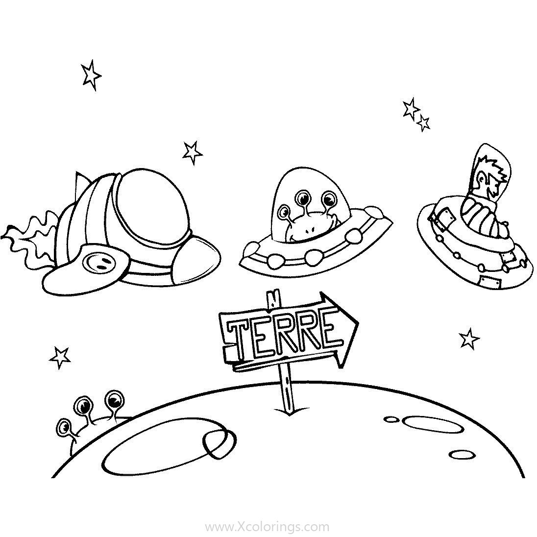 Free Aliens in Spaceships Coloring Pages printable